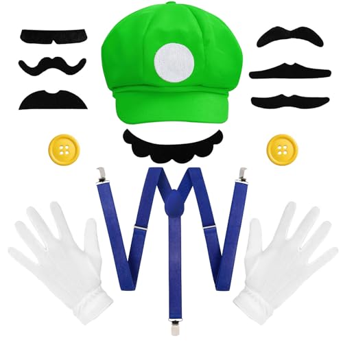 Shyllin Karneval Kostüm Herren Kindheitshelden Cosplay Outfit Unisex Erwachsene Bros Mütze für Karneval Faschingskostüme Geburtstags Party (B)