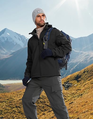 Pudolla Men's Softshell Jacket Fleece Lined Water Resistant Hooded Winter Coats for Men Outdoor Work Hiking with Pockets - Image 4