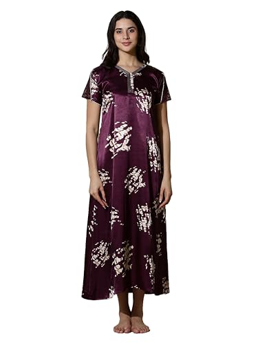 9shines Label Premium Satin Designer Nighty | Maxi for Women | Fu...