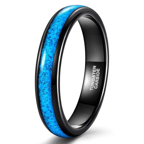 Alliance homme en acier tungstène noir et bleu fine 4 mm T62