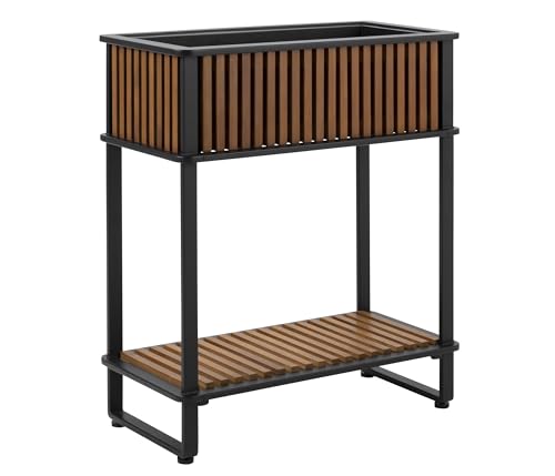 Dehner Balkonhochbeet Boston, Hochbeet für Kräuter / Gemüse / Blumen, rückenschonende Arbeitshöhe, Maße: ca. 76 x 87 x 38 cm / 64 x 22 x 26 cm, FSC®-zertifiziertem Akazienholz, schwarz / braun