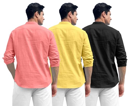 Image of Zombom Combo of Men's Solid Cotton Polyester Blend Full Sleeve Mandarin /Chinese Collor Straight Kurta Shirt (Pack of 3)