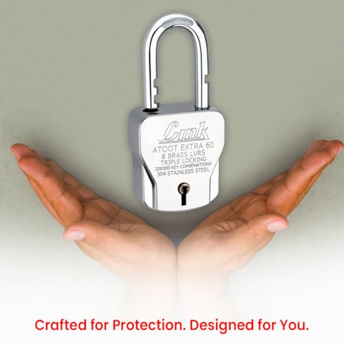 Image of Link Atoot Extra 60mm Triple Locking Mechanism Padlock, Hardened Shackle,with 3 Silver Keys