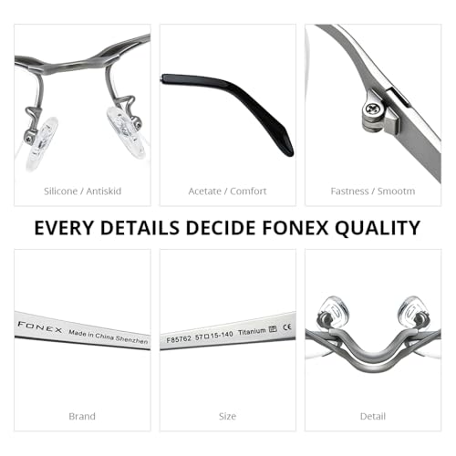 Image of FONEX Pure Titanium Glasses Frame Men Semi Rimless Square Eyeglasses Eyewear DTX416