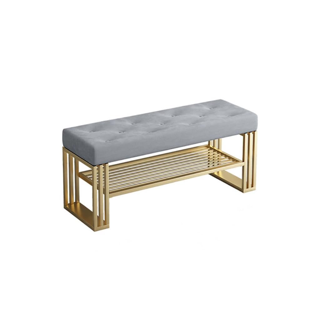 LWJSOCP Gray Entryway Shoe Storage Bench with Padded Seat 2-Tier Metal e Shoe Rack nizer for Narrow Spaces Hallway Bedroom Cabinet Stool 60cm