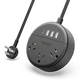 Power Strip with USB - NTONPOWER Travel Power Strip Flat Plug, 3 Outlets and 2 USB Ports Desktop Charging Station with 5ft Extension Cord, Wall Mount, Compact for Cruise Ship, Nightstand and Office