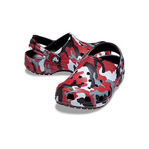 Image of Crocs Unisex-Child Classic Camo Clogs, Black /Red, 2 Little Kid