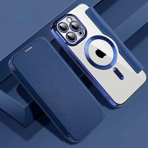 Étui iPhone 15 Plus en cuir bleu foncé anti-rayure et élégant