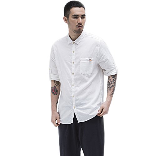 Chemise en lin BaronHong manches longues anti-transpiration avec poche poitrine