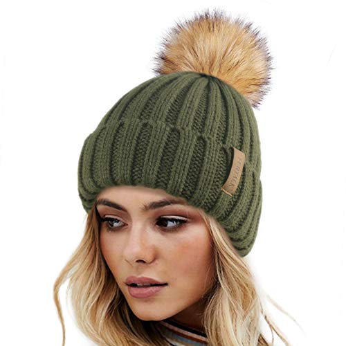 Chapeaux d'hiver pour femme FURTALK bonnet tricot doublé polaire pompon