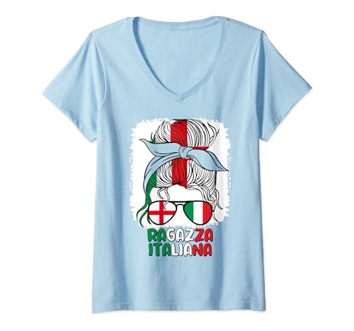 Ragazza italiana Half English Half Italian Girl - Bandera de Italia Camiseta Cuello V