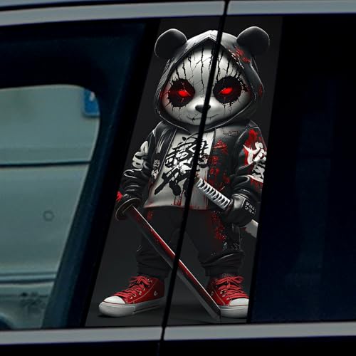 Image of Halloween Cars Body Horror Sticker, Classic Horror Movie Characters Peeking Decal Michae Waterproof Scary Vinyl Stickers for Bumper Car Decals 11in*18.89in (Serious Panda Killer)