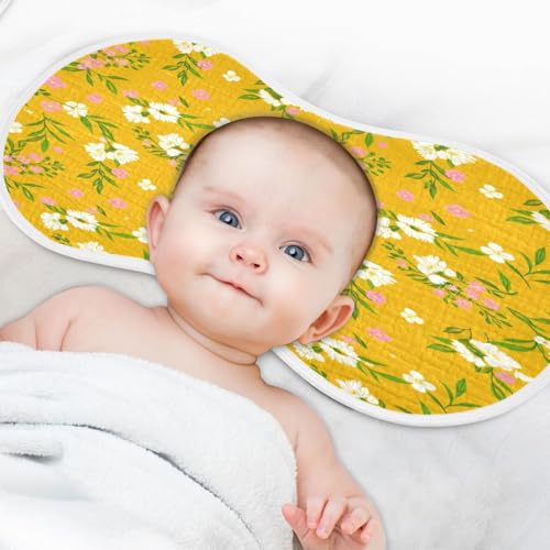 Kigai White Flowers Burp Cloths for Baby 4-Layer Cotton Muslin Burping Cloths 22x11 inch Super Soft & Absorbent Spit Up Burp Rags for Newborn Boys Girls 1 Pack4