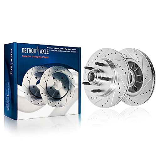 Image of Detroit Axle - Brake Kit for 2000-2003 Ford F-150 2WD 5Lug - [2002 Lincoln Blackwood] Front & Rear Drilled & Slotted Disc Brake Rotors Ceramic Brakes Pads 2001 2002 Replacement