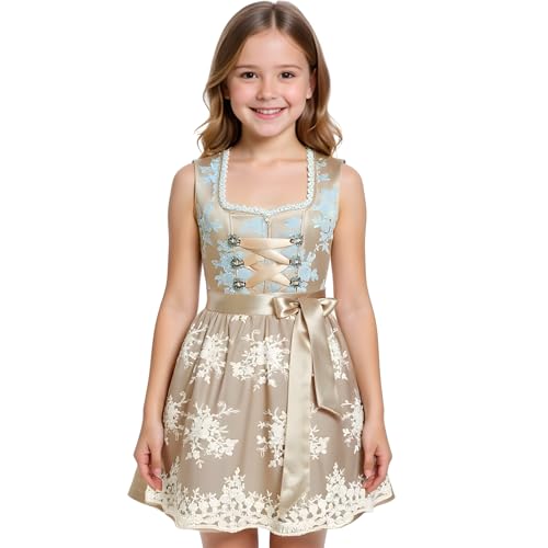 Girls Dirndl German Dress for Girls Oktoberfest Children Dress Carnival Halloween Size 4T,6,8,10,12,14