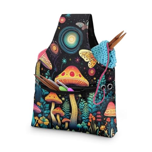 Image of Mushroom Yarn Bags for Crocheting Organzing Knitting Crochet Organziers and Storage Holding Yarn Crochet Hooks Crochet Needles,Small