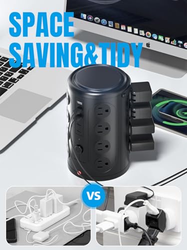 Image of Tower Surge Protector Power Strip (16 AC Outlets + 5 USB Ports Including 2 Type-C), 5FT Extension Cord, 1800J Protector Charging Tower, Essential for Home /Office /Dorm