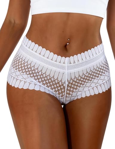 ohmydear Calzoncillos de encaje para mujer, elásticos, hipster, tallas grandes, ropa interior sexy, ropa interior sexy para mujeres gorditas, braguitas de Brasil, para uso diario y romance, S-4XL