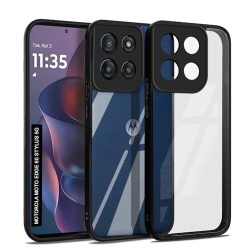 Image of AESTMO Moto Edge 60 Stylus 5G Back Cover | 360 Protection | Crystal Clear Hard Back Transparent | Bumper Case for Moto Edge 60 Stylus 5G (PC+TPU, Black Bumper)