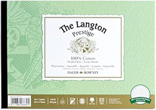 Daler-Rowney The Langton Prestige Cold-Pressed Watercolour 300gsm 10 x 7in Natural White Paper Pad, Glued 1 Side, Acid-free, 12 Sheets, Ideal for Professional Artists