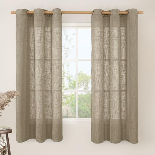 Image of LAMIT Taupe Semi Sheer Linen Curtains 63 Inch Length, Light Filtering Panels Bronze Grommet Country Decor Drapes for Bedroom /Windows /Living Room, 2 Panels, 34 x 63 Inch