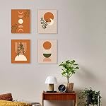 HLNIUC Boho Wall Art, décor géométrique, (12X16inch) toile d'art travail, photo minimaliste, imprimé mural beige, affiche orange brûlé pour chambre salle de bains salon abstrait impression décoration esthétique