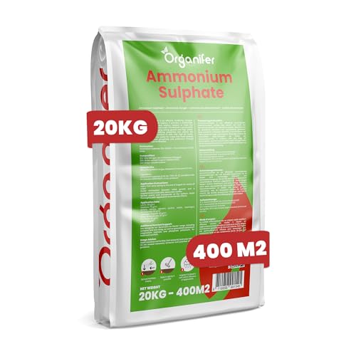 Fertilizante De Sulfato De Amonio - 20 Kg Para 400 M² - Nitrógeno Mineral Y Azufre - Acción Rápida - Ideal Para Césped, Hortalizas, Frutas Y Plantas Ornamentales - Organifer