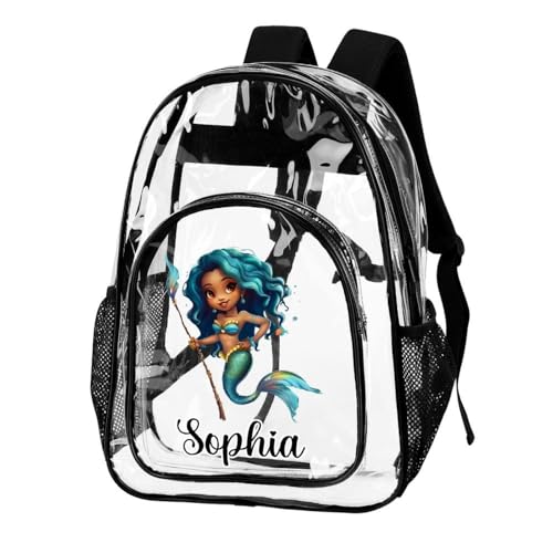Personalized Beautiful Mermaid Clear Backpack for Kids Custom School Transparent Backpack for Boys With Name Back To School Gifts for Boys Girls Travel PVC Book Bags3
