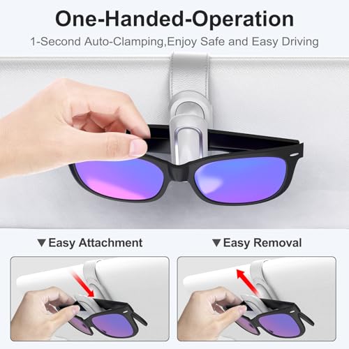 Image of Veharvim Sunglass Holder for Car (2 Pack, One-Handed Operation, Gentle & Secure Hold, Silicone Padded, Universal Fits Sunglass and Car Visor) - Sunglasses Clip for Car Visor (Grey, 2 Pack)