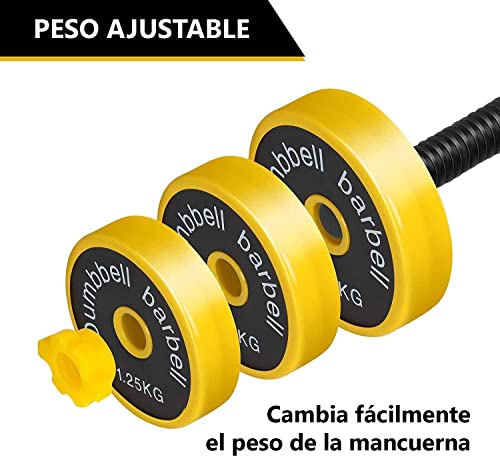 The-Finix-Sports-44LB-Adjustables-Dumbbells-Barbell-Weight-Pair-Free-Weights-3-in-1-home-gym-Set-set-2-max-22lbs-each-dumbells-and-a-barbell-Yellow