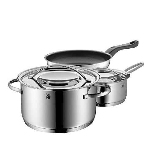 WMF Gala Plus Set Batería de Ollas, 3 Piezas, Apta para Todo Tipo de Cocinas Incluso Inducción, Acero Inoxidable, Ø 20 cm/Ø 16 cm/Ø 24 cm