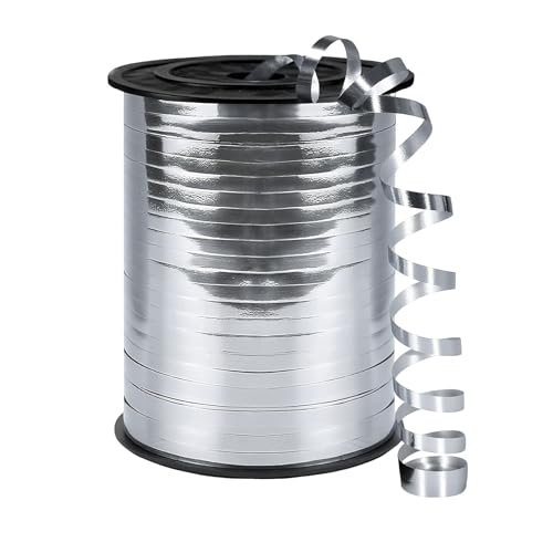 500 Yards Curling Ribbon 1/5 Inch Shiny Silver Ribbon Balloon String Party Decoration Ribbons for Florist Flower Bows for Graduation Supplies Gift Box Decoration (Silver)