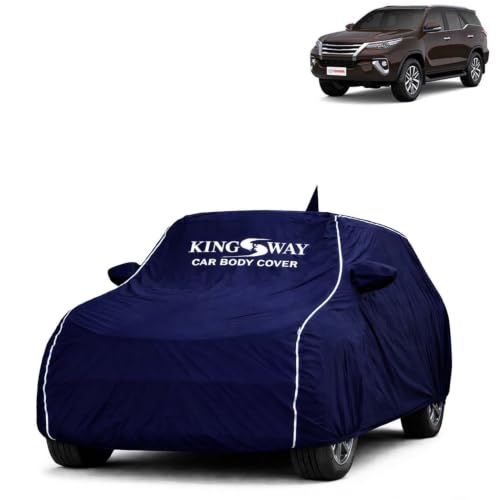 Image of KINGSWAY Super Waterproof Car Cover Only with Fortuner (Year 2017 to 2020 - All Model) | Mirror and Antenna Pockets | All Weather Car Body Cover with Silver Piping | Blue