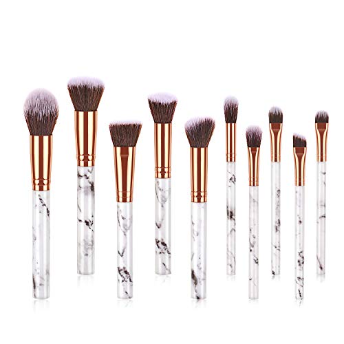 Marble Makeup Brushes Set 10 Pieces Professional Cosmetic Makeup Brush Kit with Rubber Handle Synthetic Bristle for Face Powder Foundation Blush Blending Eye Shadow Concealer (White)