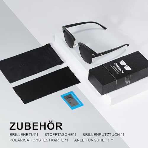 Glapeame Polarisierte-Sonnenbrille-Herren-Halbrahmen-Sonnenbrillen-Damen-Sunglasses-Men-Women-Sonnenbrille-Schwarz-UV400 Schutz-Retro-für Outdoor-Camping-Reise,3