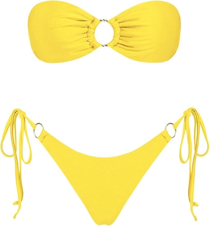 Women's Tie Front Bandeau Bikini Set with Side-Tie Bottom-image-28