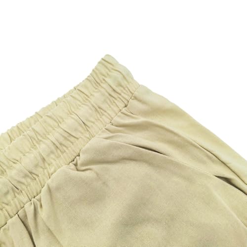 Women Linen Pants Summer Casual Drawstring Elastic Waist Pants Lightweight Capris Beachwear3