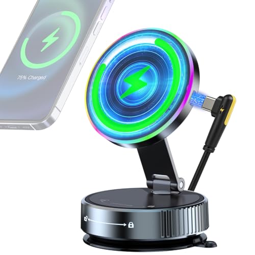 Perrace スマホホルダー 車 ワイヤレス充電 Qi対応【15W急速充電＆ナノジェル吸盤】超強N55磁石 マグネット式 車載充電器 360°回転 折りたたみ 高級合金素材 iPhone/Android多機種対応 携帯スタンド 車載用ナビスタンド
