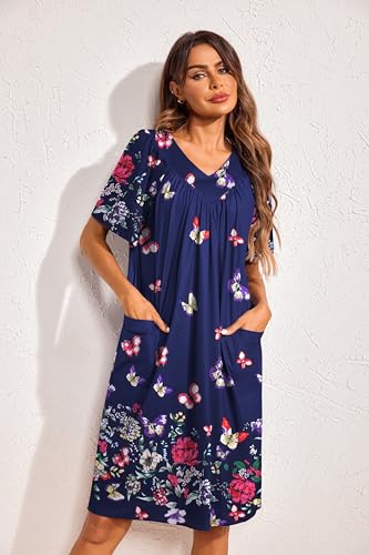 Image of Ekouaer Womens House Dress Floral Print Nightgown with Pockets Mumu Dress