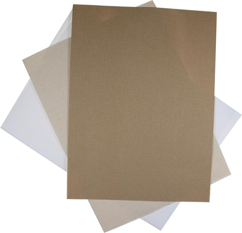 Image of KCS 3 pc of 12 inch x 18 inch(30cmx45cm) 18CT Counted Cotton Aida Cloth Cross Stitch Fabric (White+Oatmeal+Khaki)