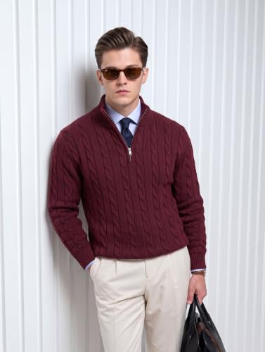 Buy LOQUE Men Cable Knit High Neck Sweater For Men Half Zipper Sweater For Man at Amazon.in - Image 3