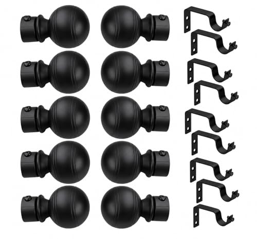 Image of Arena Stainless Steel Curtain Bracket Parda Holder with Support 1 Inch Rod Pocket Finials Designer Door and Window Rod Support Fittings, Matte Black Finish Curtain Rod Holder (Pair of 10)