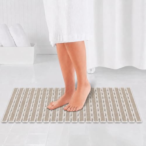 Image of HomeCloud Non-Slip Shower Mat for Bathtub, Anti-Slip Bath Mat with Suction Cups, Drainage Holes & Foot Massage Exfoliating Surface (Vent Beige)