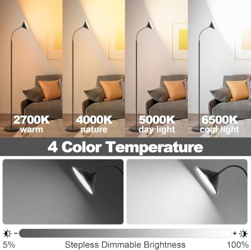 Image of Dimmable LED Floor Lamp, Super Bright Reading Lamps Floor Standing lamp with Remote & Touch Control, Stepless Dimming & 2700K-6500K Color Temperature, for Living Room Bedroom Office, Matte Black
