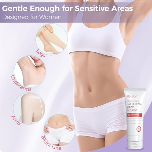 Watofun Body Hair Removal Cream for Women with Aloe Gel for Sensitive Skin, 5 Min Painless - image 6