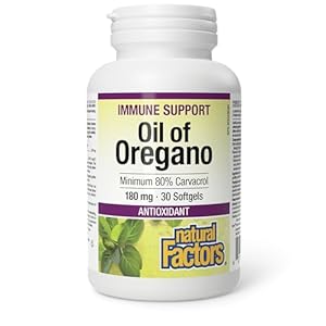 Natural Factors Oil of Oregano, 180 mg, 30 softgels, Minimum 80% Carvacol, Provides Antioxidant Protection and Immune Support, Proudly Canadian