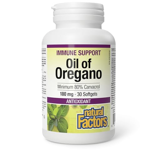 Natural Factors Oil of Oregano, 180 mg, 30 softgels, Minimum 80% Carvacol, Provides Antioxidant Protection and Immune Support, Proudly Canadian