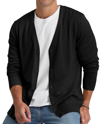 NITAGUT Mens Cardigan Sweater Vintage Striped V-Neck Long Sleeve Button Down Knitted Sweaters3