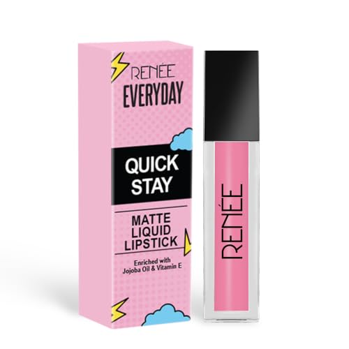 Image of RENEE Everyday Quick Stay Liquid Lipstick - Rosie Romance, Matte Long Wear Lip Colour for Women, Lightweight Hydrating Non Drying Formula with Jojoba Oil and Vitamin E, Rich Colour Payoff, 1 ml