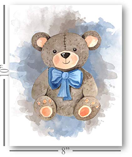 Ramini Brands Baby Boy Nursery Decor Art - Set Of 2 8 X 10 Unframed Prints - Teddy Bear And Footprints - Great Gift For Baby Showers #TOP1